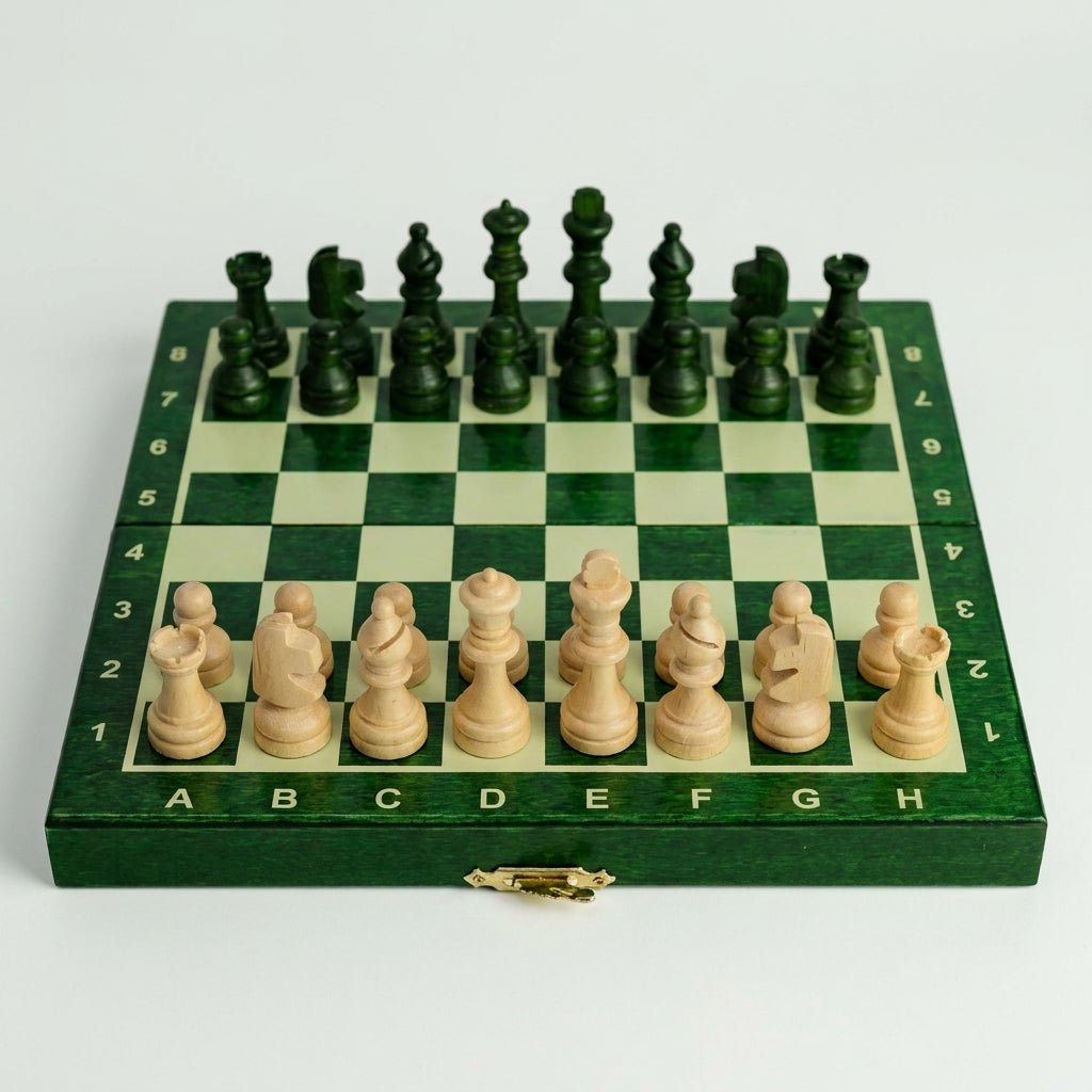 Magnetisches Mini-Schachspiel aus Holz (20 cm), Grün