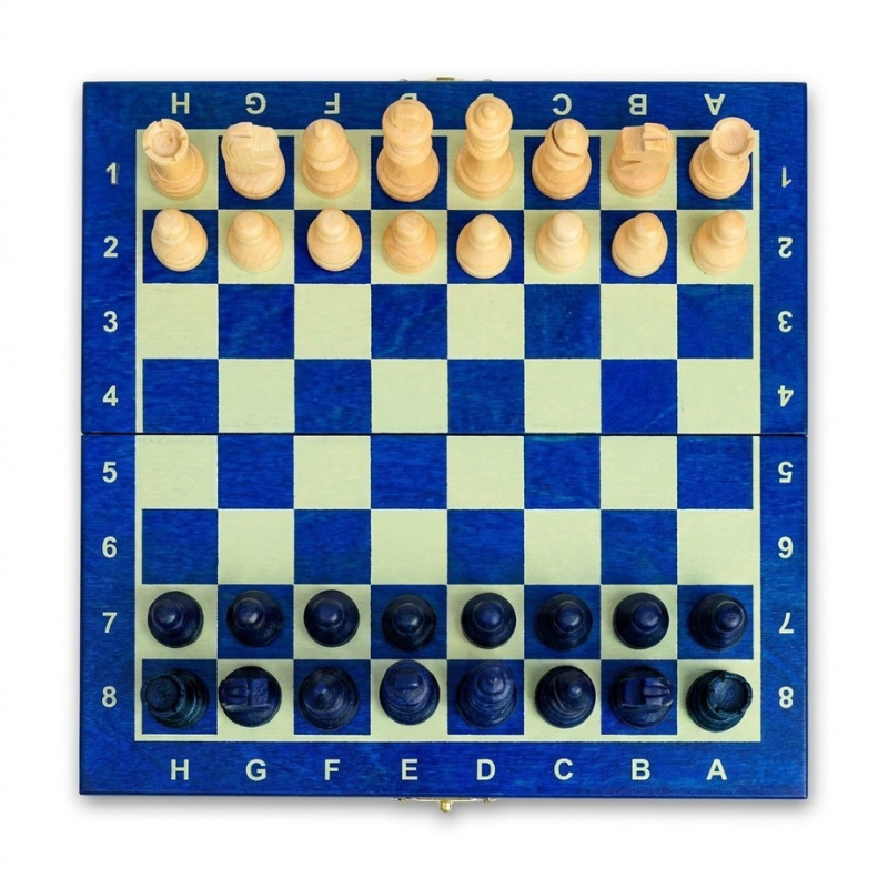 Magnetisches Mini-Schachspiel aus Holz (20 cm), Blau