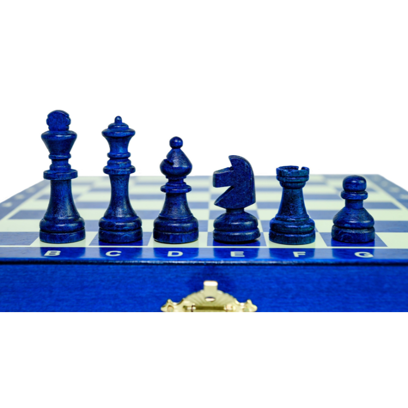 Magnetisches Mini-Schachspiel aus Holz (20 cm), Blau