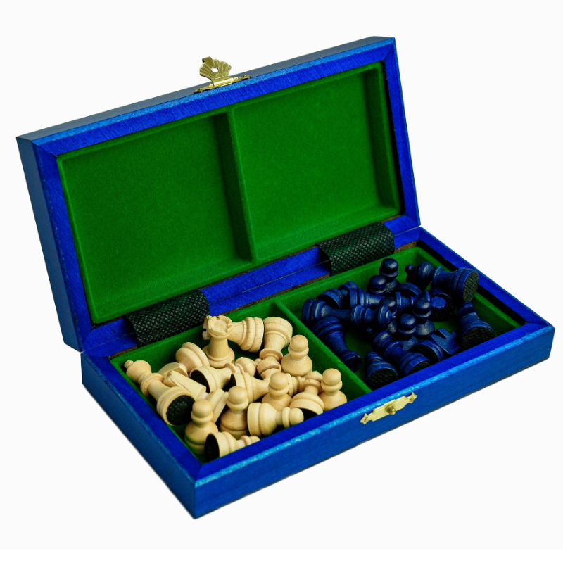 Magnetisches Mini-Schachspiel aus Holz (20 cm), Blau