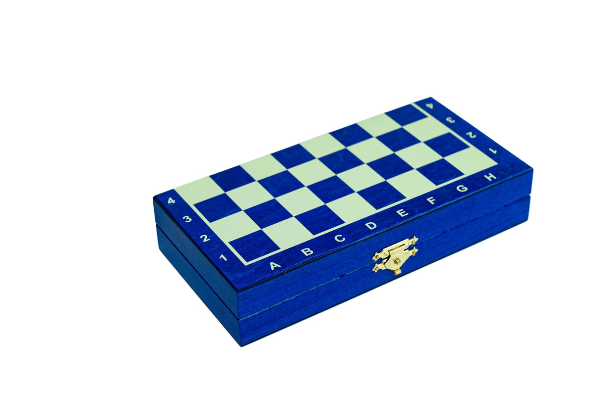 Magnetisches Mini-Schachspiel aus Holz (20 cm), Blau